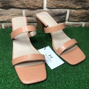 H Halston Womens Block Heel Sandals Vegan Leather Square Toe 10